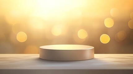 Festive bokeh bright Easter banner for product demonstration. Round pedestal or podium with colorful lights background. 3D render