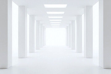 Obraz premium minimalist futuristic hallway white columns monochromatic aesthetic
