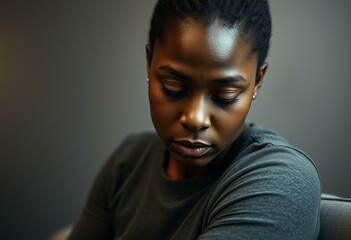 Somber Afro-American woman in a dimly lit room
