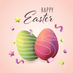 Happy Easter, poster, realistic 3d . Vector illustration on transparent background