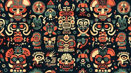 Naklejka premium aztec symbol seamless pattern wallpaper