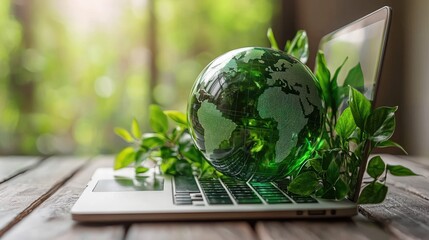 Green Technology and Sustainable Future: Eco-Friendly Planet Earth on Laptop