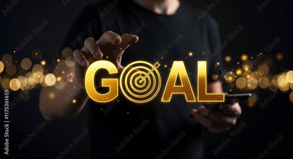 Poster goal achievement concept with virtual target interface representing progress and success in modern b