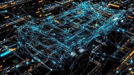 Fototapeta premium Futuristic Car Chassis: Networked Vehicle Technology