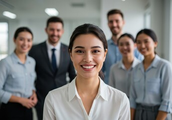 Fototapeta premium A diverse group of professionals smiling at the camera in a modern office setting