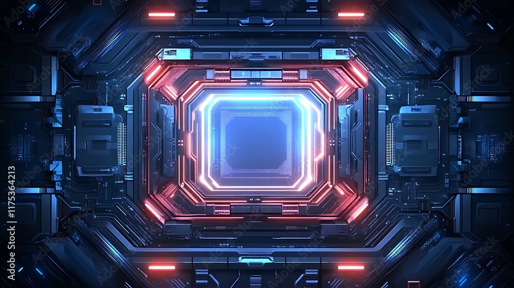 Poster futuristic technology central processing unit interface design