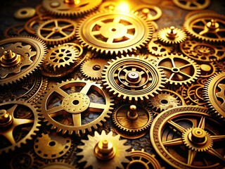 Night Photography: Golden Currency Gear Set with Global Symbols - Stock Photo