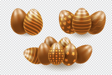 Chocolate Easter eggs, concept, realistic 3d . Vector illustration on transparent background