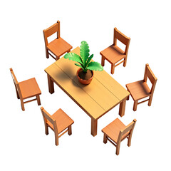Overhead view of dining set with plant