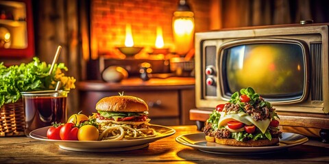 Retro TV Dinner: Vintage Television with Delicious Food