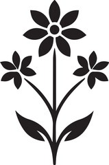 Elegant Black Silhouette Flower Illustration Three Blooming Flowers on a Stem