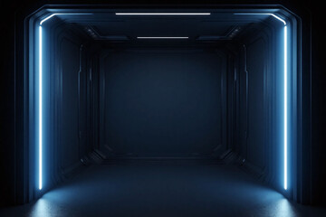 high tech futuristic room dark metallic gray geometric patterns