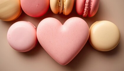 Fototapeta premium Heart-shaped macaron, pastel colors, close-up, gourmet food