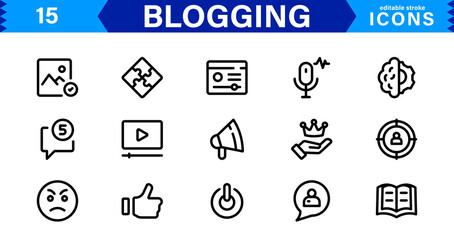 Professional Blogging Icons. Flat, Minimal for Writers, Bloggers, Websites, Content Creation, SEO, and Digital Marketing