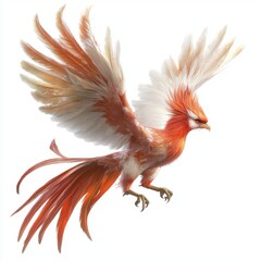 Obraz premium A phoenix clipart, mythical creature, digital painting, red and orange, isolated on white background