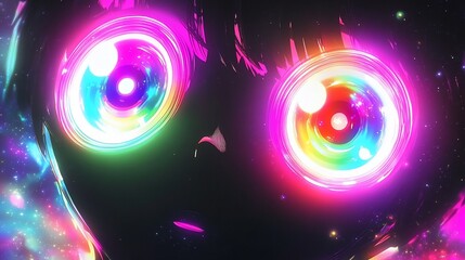 Neon Glowing Anime Eyes in Space