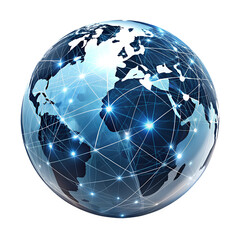 Minimalist illustration of a sleek globe, with glowing digital connections