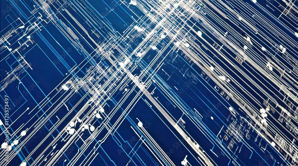 Aufkleber Intricate Intersection of Circuit Board Design Showcased on a Deep Blue Backdrop