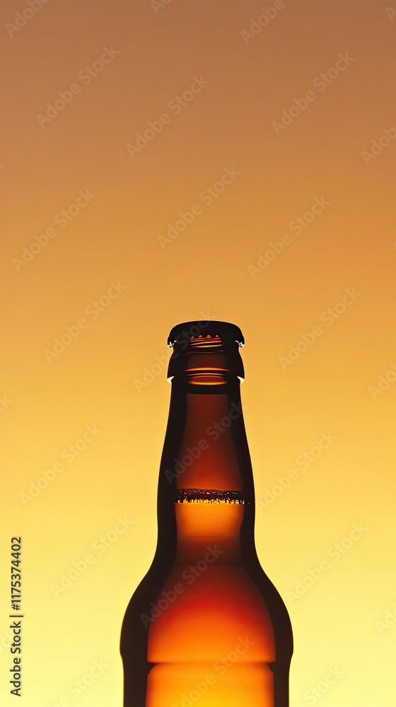 Aufkleber dark silhouette of a beer bottle highlighting its sleek outline against a warm gradient background