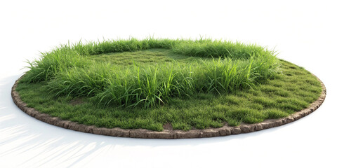 Circle of Land with Grass Isolated on a White Background for Natural Decor