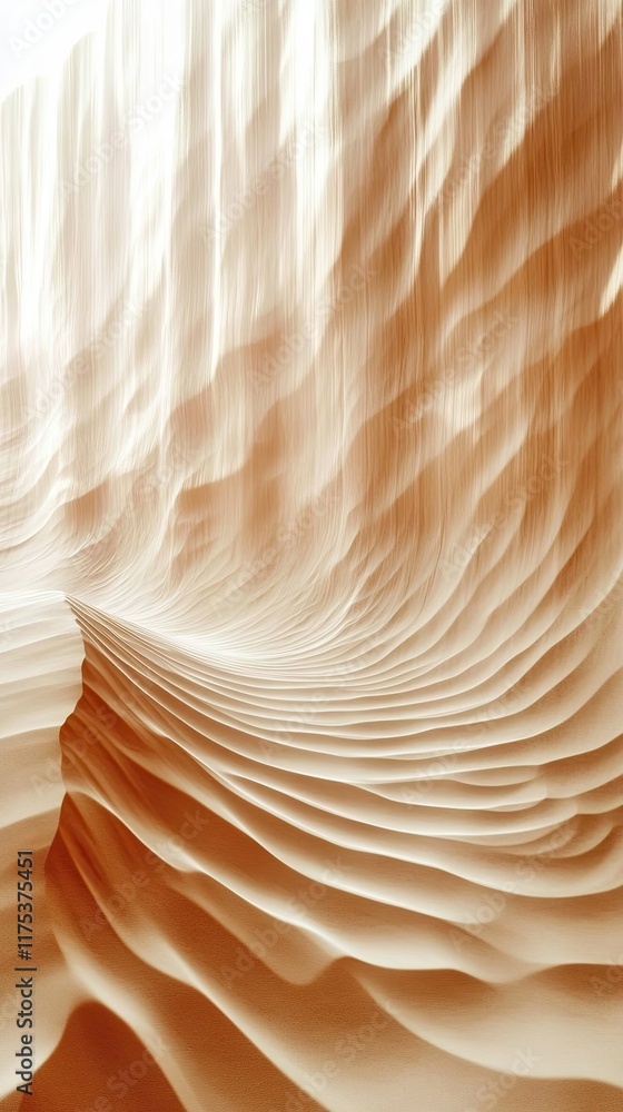 Poster flowing curves of sand dunes create an abstract landscape in soft golden hues