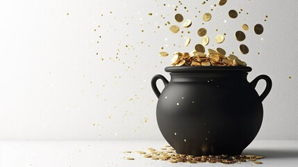 Golden Coins Spill From a Pot of Gold, Creating a Magical Ambiance on a White Background