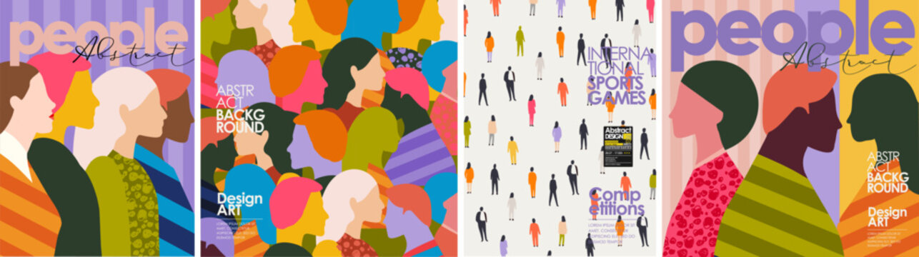 People. Modern vector illustration of diverse abstract people silhouettes with vibrant patterns. Perfect for background, poster, pattern, branding, and creative designs