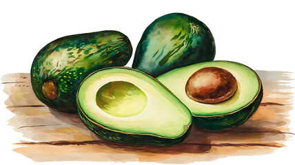 Watercolor Illustration of Fresh Avocados - Artistic Food Design