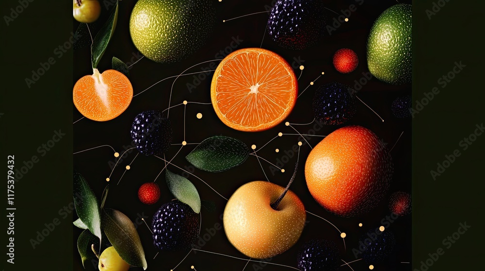 Poster Vibrant Minimal Line Fruit Illustration Filled With Color and Creativity in a Playful Arrangement