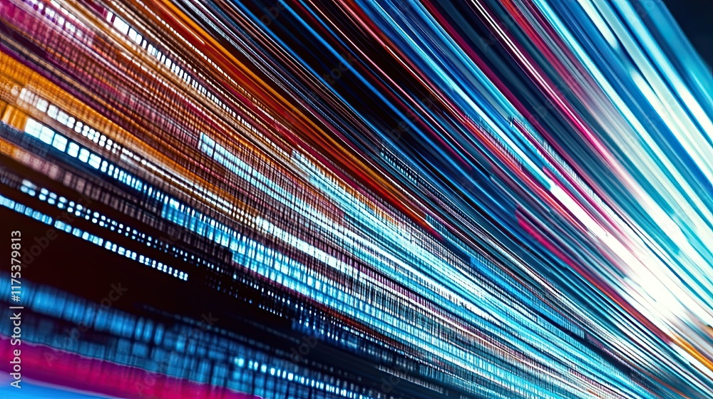 Aufkleber Dynamic Glitch Art Representation With Vibrant Horizontal Lines and Technology-Inspired Patterns