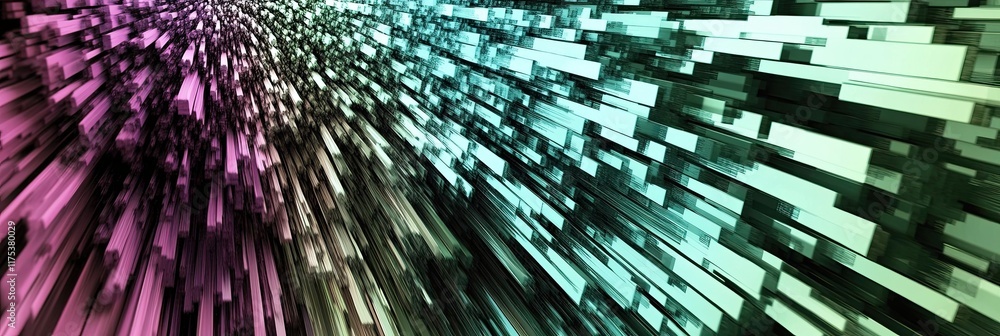 Poster Dynamic Glitch Art Composition Showcasing Horizontal Lines in Vibrant Colors and Digital Distortion