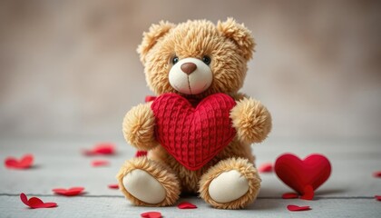 Obraz premium Teddy bear holding heart, valentines day, gift