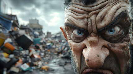 Obraz premium Powerful Expression of Disgust: Capturing Human Emotion Through Close-Up Gritty Realism