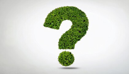 Eco-Friendly Question Mark Symbol Made of Lush Green Leaves on White Background Representing Sustainability, Nature, and Environmental Awareness

