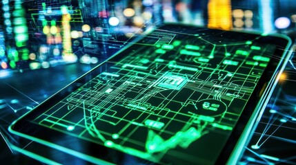 Fototapeta premium Futuristic Technology: Digital Circuitry on Tablet Screen