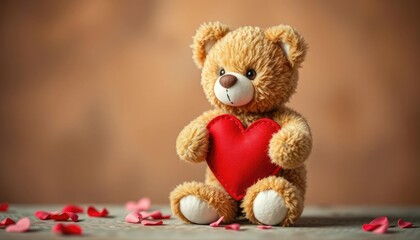 Obraz premium Teddy bear holding heart, Valentine's Day, soft focus, love, gift