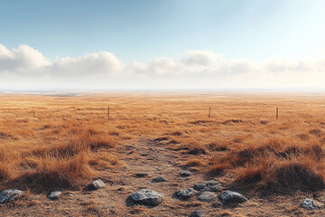 Serene Path Across a Vast Golden Grassland
