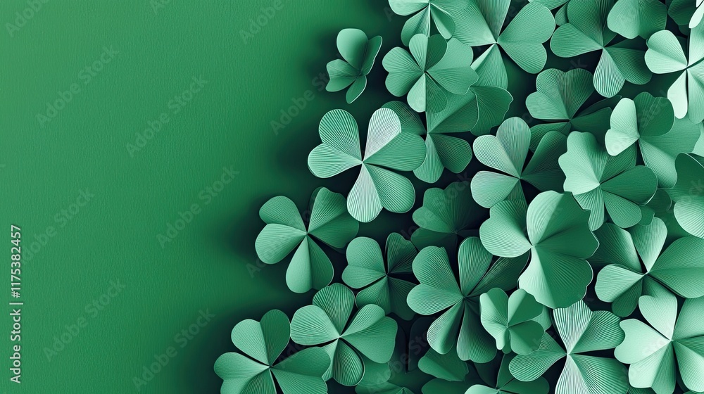 Poster Repeating Pattern of Intricate Clovers Dancing on a Vibrant Green Backdrop for a Natural Touch