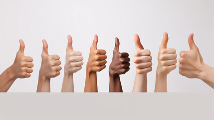 Diverse Thumbs Up Gesture Displayed by Hands of Various Skin Tones Against a Simple Background for Positive Affirmation and Agreement Concept