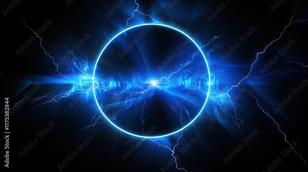 Poster lighting flash in the shape of circle. ring of thunderstorm lightning as a portal