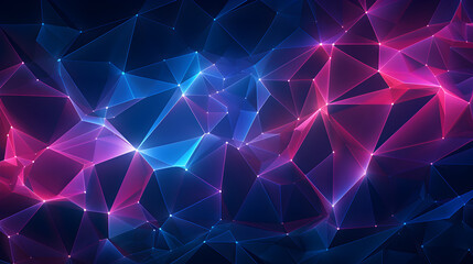 Abstract geometric background with vibrant blue and pink glowing polygonal shapes and luminous points creating a futuristic digital concept