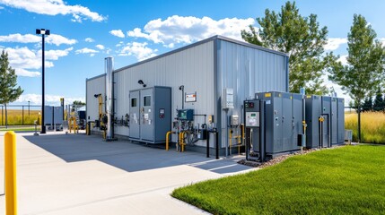Industrial facility with equipment for energy production or processing.