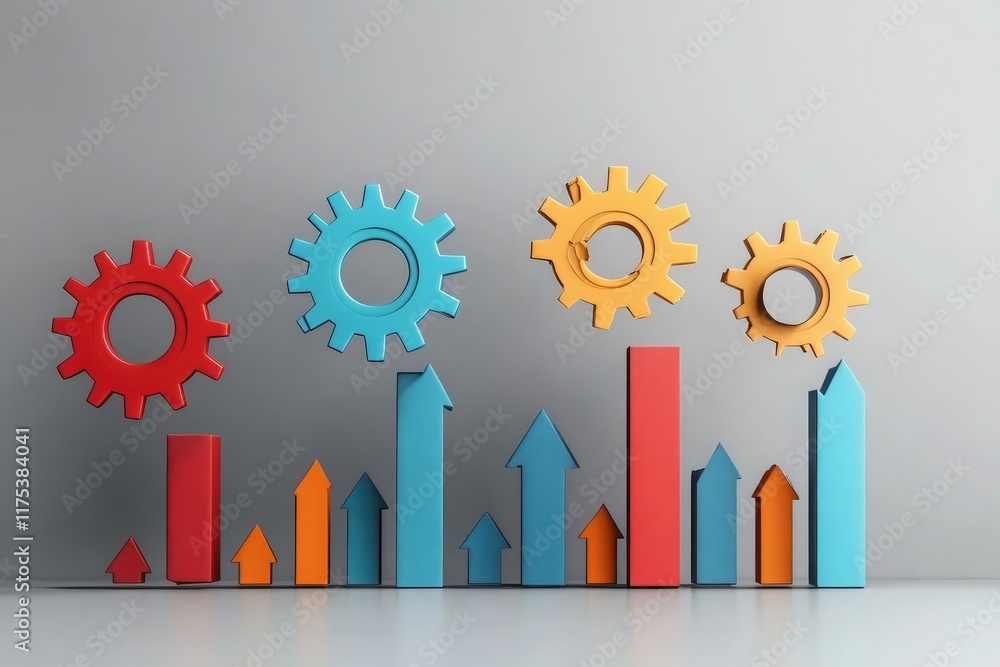 Poster process improvement visuals with gears and upward arrows for operational efficiency