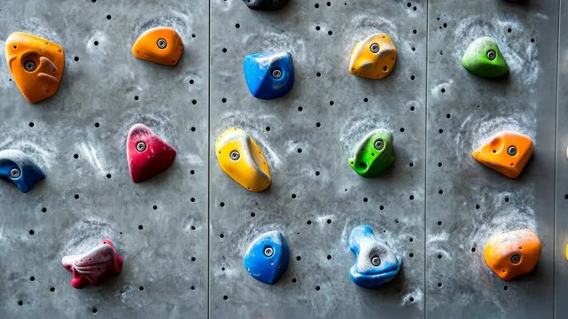 Climbers tackle vibrant bouldering wall in indoor gym during busy afternoon session