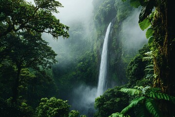 Amazing Nature Waterfall on rainforest on Bali