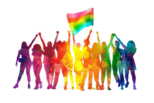 Empowered women at a pride rally showcasing rainbow unity isolated on transparent background