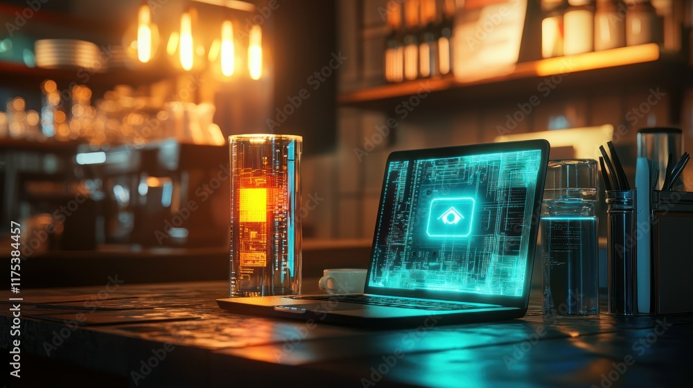 Aufkleber cybersecurity home system in a bar setting