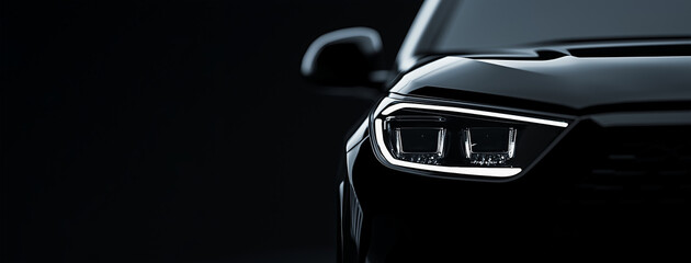 banner car headlight close up on black background
