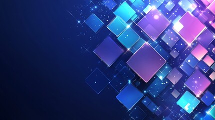 Abstract Blue Purple Glowing Squares Digital Art