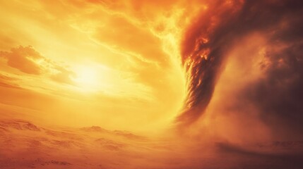Obraz premium Fiery Sunset Tornado: A Dramatic Desert Storm